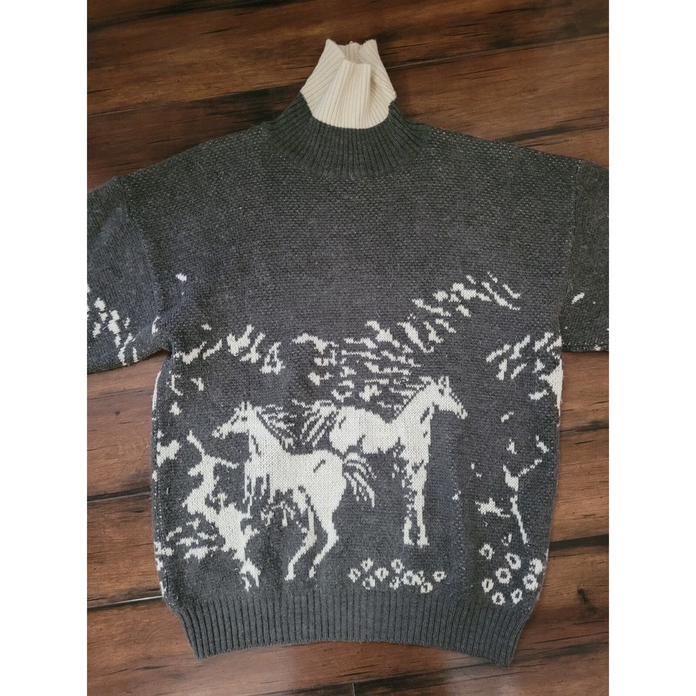 VTG Acrylic/Wool Horse Novelty Turtleneck Sweater Made in Italy Mens M SEE PICS
